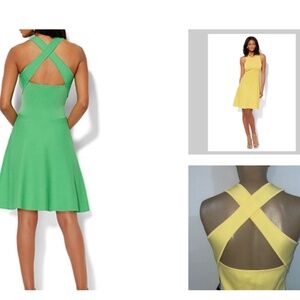 NEW New York and Company Open back X Yellow  Fit and Flare Dress S